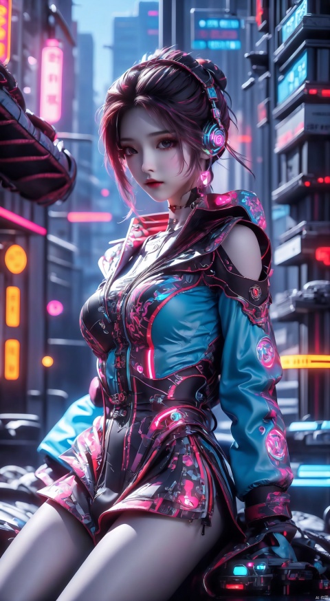  Dreampolis, hyper-detailed digital illustration, cyberpunk, single girl with techsuite hoodie and headphones in the street, neon lights, lighting bar, city, cyberpunk city, film still, backpack, in megapolis, pro-lighting, high-res, masterpiece, (/qingning/), (\MBTI\), (\shen ming shao nv\)