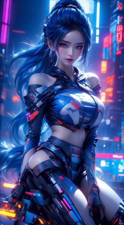  (masterpiece), best quality, ultra high res,, cyberpunk 1girl flying above stunning cityscape ,hoodie,blue hair, neon color shooting stars, very long hair, off shoulder, feather hair ornament, neon colors, flashes, stunning night sky, cinematic lighting, photorealistic, realistic skin, HDR,fisheye, 1 girl
