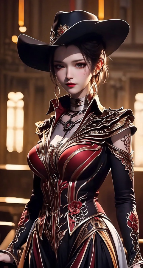  Villain League,A Western cowboy, cowboy hat, tattoo,in bar,in the dark Gothic style,dynamic poses,highly detailed,ultra-high resolutions,32K UHD,best quality,masterpiece,,depth of field,Henry Caville,1girl, 1 girl, xiaowu, yunxi