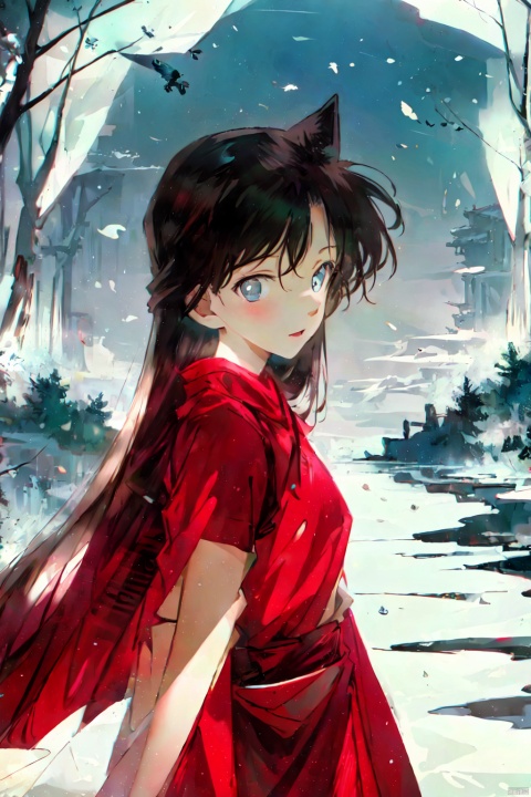  conan,1girl,long hair,red dress,conan,HTTP,褰╄壊澶栧,澶栧, colors, backlight