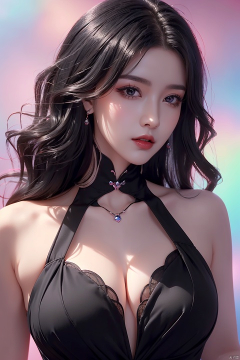 (1 girl: 1.4), masterpiece, extremely detailed CG unified 8k wallpaper, (colorful background: 1.4), best quality, (lookingat_viewer: 1.4), (perspective lens: 1.3), (black hair: 1.7), curly hair, lipstick, facial painting, (gorgeous long dress: 1.4), no_clothes, xiaoyixian