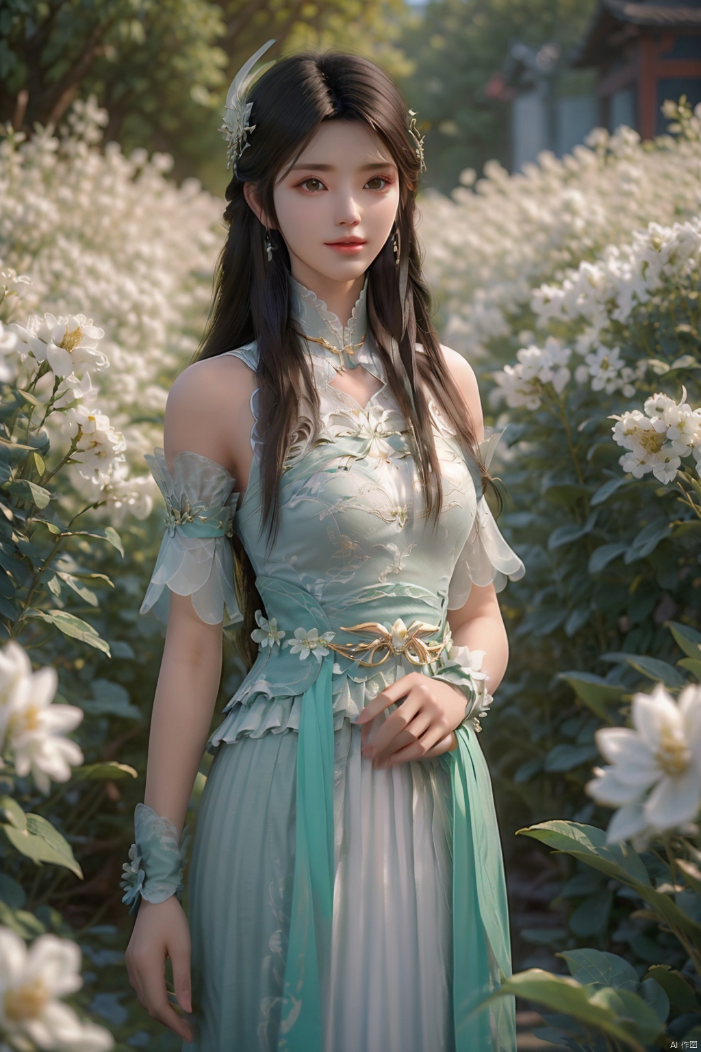  White Flower,White Dress,Daisy,blurry_foreground,blurry_background,1girl, wearing wedding dress, lotus leaf, best quality, master, (full body:1), highres, pretty face, hair accessories, (middle chest: 1.8) (solo:1), looking at viewer, lips, dress, heal order, necklace, jewelry, (ridiculous long hair: 1.4), earrings, hanfu, architecture, East Asian architecture, hanfu, ( Realism:1.5), Super High Resolution, Best Quality, Shameful Blush, Hair Strands, Arms Behind, (Expressive Hair:1.4) ,Perfect Body Proportions,
,baihuaniang,1 girl,{{{mature female}}},{large breast},white china dress,light smile,yifu,yuzu,blue dress,pink dress,green chinese dress,hair ornament,white sex dress,YUNY, 1girl