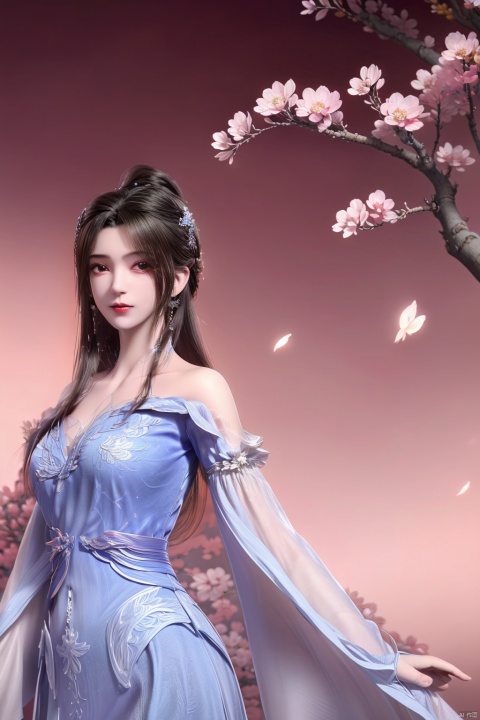  (The background is a cherry blossom tree:1.2),Dim, scattered, backlit, beautiful sky,Women, smiling, full chested, bare feet, elegant, lightweight, confident, flower posture, wisdom, charming charm, purity, nobility, artistry, beauty, (best quality), masterpiece, highlights, (original), extremely detailed wallpaper, (original: 1.5), (masterpiece: 1.3), (high resolution: 1.3), (an extremely detailed 32k wallpaper: 1.3), (best quality), Highest image quality, exquisite CG, high quality, high completion, depth of field, (girl: 1.5), (an extremely delicate and beautiful girl: 1.5), (perfect whole body details: 1.5), beautiful and delicate nose, beautiful and delicate lips, beautiful and delicate eyes, (clear eyes: 1.3), beautiful and delicate facial features, beautiful and delicate face, hand processing, hand optimization, hand detail optimization, hand detail processing, detailed beautiful clothes, complex details, Extreme detail portrayal, HDR, detailed background, realistic, (transparent PV iridescent colors: 1.3),FUJI,Film(/FUJI/),bj_Alice,LOMO,cyborg,1 girl,huliya,YUNY, lmyh, wzgrx, Ancient China_Indoor scenes,nangongwan, 1girl, lmw-hd, hand101