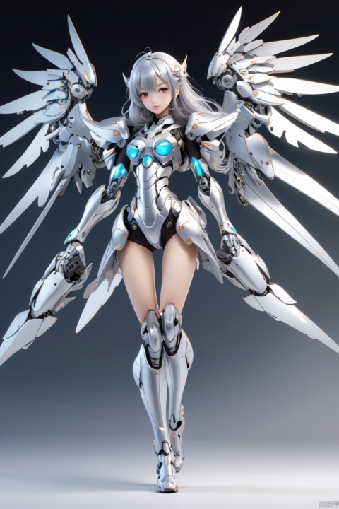 Pillow design of a mecha girl, (silver long hair), full-body pose, mechanical wings, dynamic angle, (best quality, masterpiece, Representative work, official art, Professional, 8k:1.3)