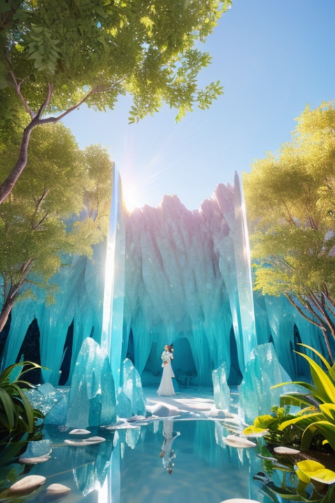 crystal caves, Crystal Grotto, glowing crystals, crystal reflection, Rays, Jewel orchid, hunter green, champagne, snow peak white, (best composition), ultra-wide-angle, octane render, enhance, intricate, (best quality, masterpiece, Representative work, official art, Professional, unity 8k wallpaper:1.3), xxmixgirl