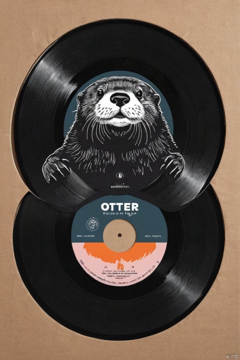Black vinyl record cover design, packaging box design, minimalism art, a cute Otter, (masterpiece, best quality, perfect composition, very aesthetic, absurdres, ultra-detailed, intricate details, Professional, official art, Representative work:1.3)