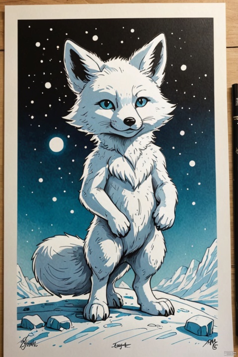 white fox by Skottie Young, arctic, (best quality, masterpiece, Representative work, official art, Professional, Ultra intricate detailed, 8k:1.3)