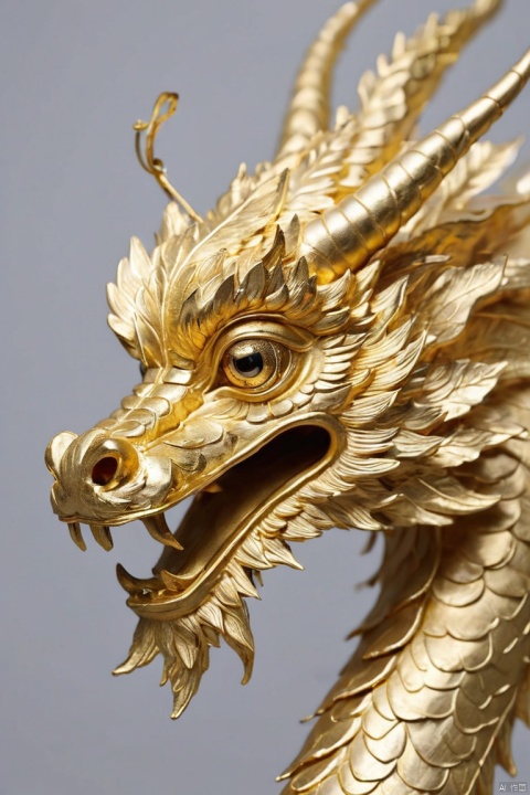 Gold Leaf Art,cute Chinese dragon head made of Gold Leaf,Concept Design,negative space,golden ratio,Compared,clear,HD,reality,2D,close up,front, blend art, mixture art, design art, (masterpiece, best quality, perfect composition, very aesthetic, absurdres, ultra-detailed, intricate details, Professional, official art, Representative work:1.3)