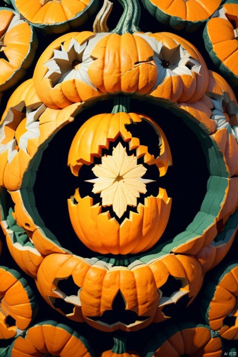 pumpkins carved kaleidoscope, octane render, enhance, intricate, HDR, UHD, (best quality, masterpiece, Representative work, official art, Professional, 8k wallpaper:1.3)