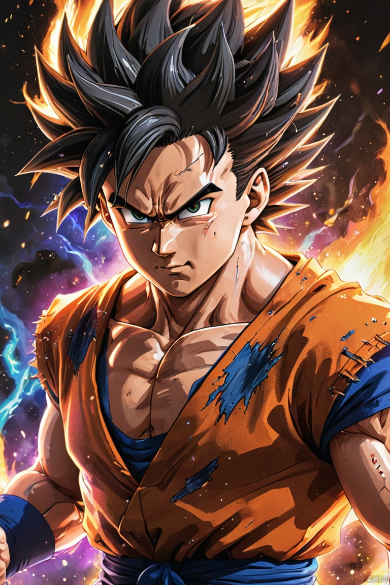 DragonBall, goku,vegeta,stern expressions,spiky hair,fighting stances,fierce battle,anime style,neon colors,vibrant aura,energy blasts,explosions,super saiyan transformations,lightning effects,scorching flames,high-intensity action,galactic background,cracked planet surface,cosmic energy, (best quality, perfect masterpiece, Representative work, official art, Professional, high details, Ultra intricate detailed:1.3)