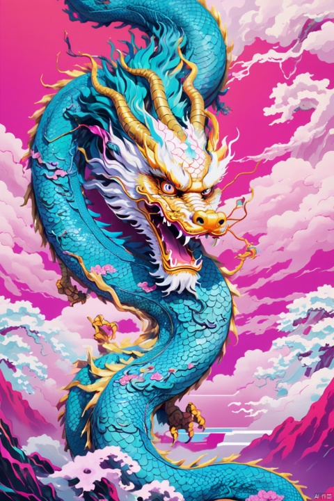 Beautiful vaporwave aesthetics in artwork, chinese dragon, (best quality, masterpiece, Representative work, official art, Professional, 8k)