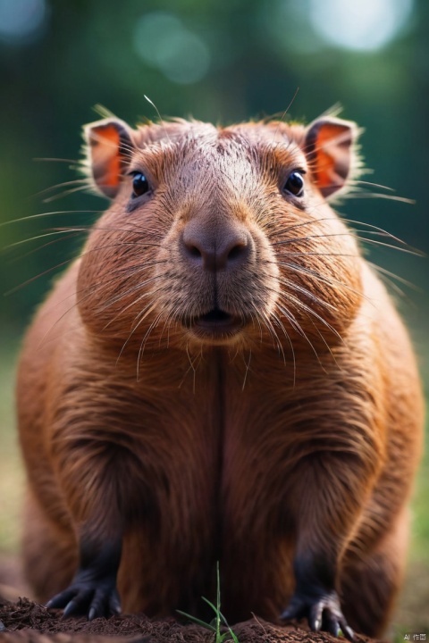 a small capybara facing the camera, joel robison style, expressive body language,cypherpunk,q hayashida,avacadopunk,wimmelbilder,physically-based rendering,extreme detail description,professional,vivid colors,bokeh,portraits,landscape,horror,anime,sci-fi,photography,concept artists,colourful,soft lighting, (masterpiece, best quality, perfect composition, very aesthetic, absurdres, ultra-detailed, intricate details, Professional, official art, Representative work:1.3)