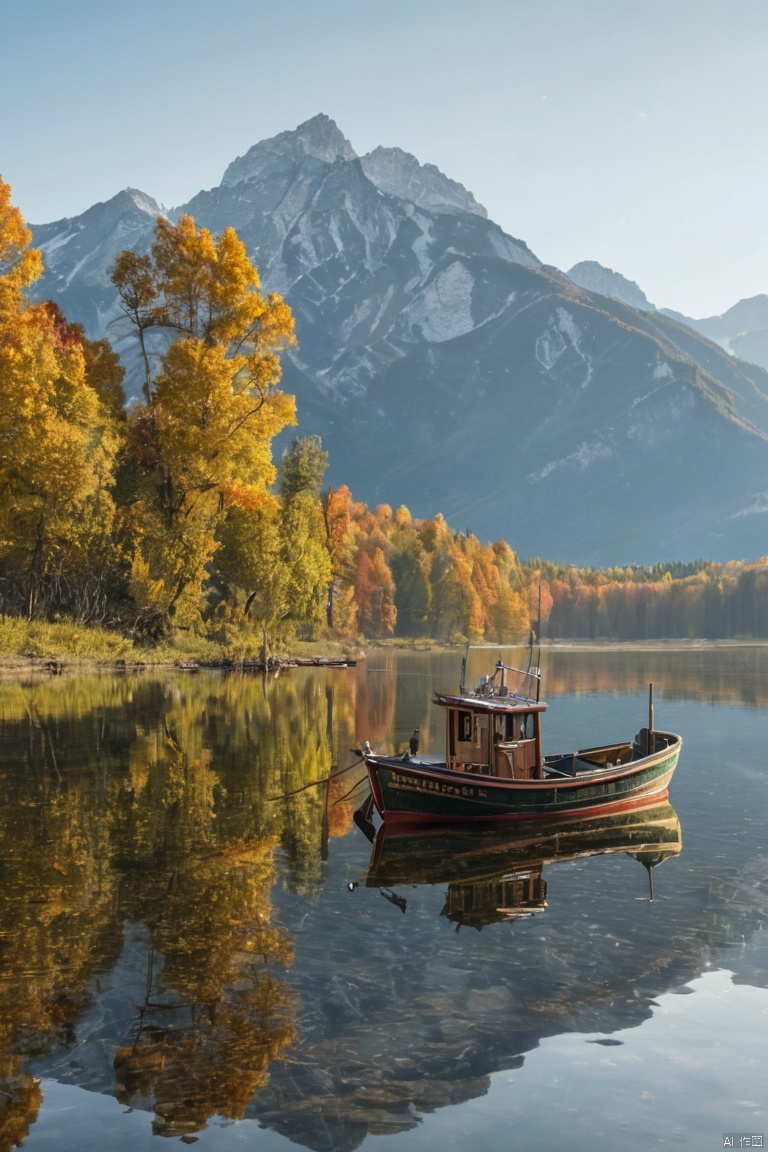 (Tyndall Effect:1.4), small fishing boats on lake, (best quality, masterpiece, Representative work, official art, Professional, Ultra intricate detailed, 8k:1.3)