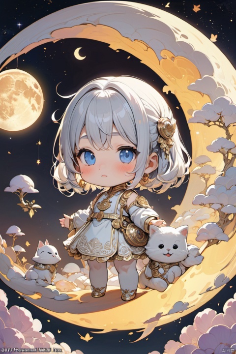 Huge cute moon with a human face, (masterpiece, best quality, perfect composition, very aesthetic, absurdres, ultra-detailed, intricate details, Professional, official art, Representative work:1.3)