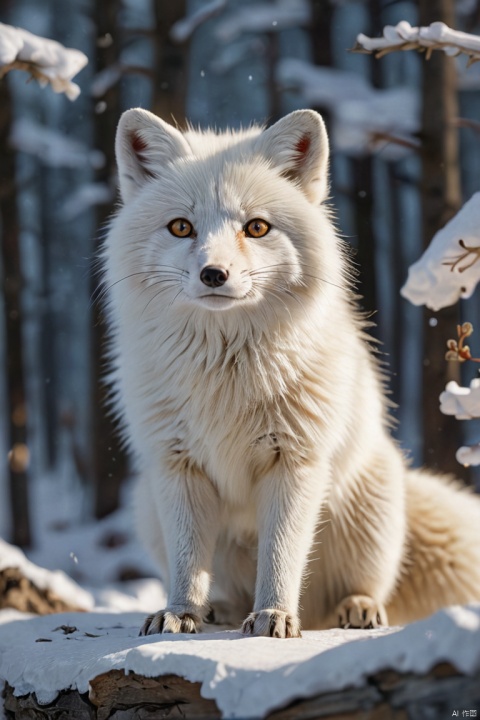 white arctic fox, by Richard Scarry, (best quality, masterpiece, Representative work, official art, Professional, Ultra intricate detailed, 8k:1.3)