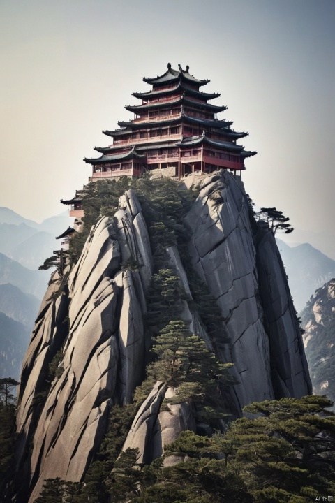 Mount Taishan, building, by Pierre Pellegrini, (masterpiece, best quality, perfect composition, very aesthetic, absurdres, ultra-detailed, intricate details, Professional, official art, Representative work:1.3)