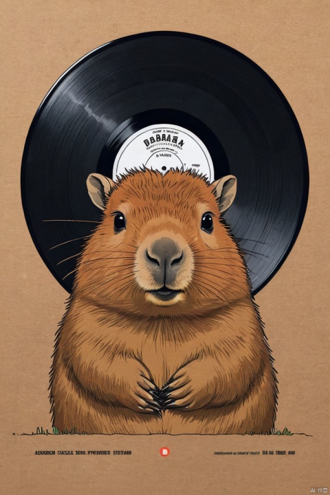 Black vinyl record cover design, packaging box design, minimalism art, a cute Capybara, (masterpiece, best quality, perfect composition, very aesthetic, absurdres, ultra-detailed, intricate details, Professional, official art, Representative work:1.3)