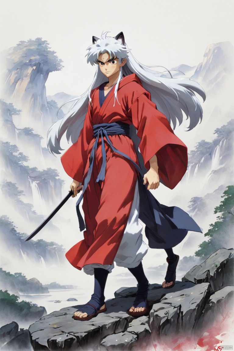 Ink Style Figure from "Inuyasha", (best quality, masterpiece, Representative work, official art, Professional, Ultra high detail, 8k:1.3)