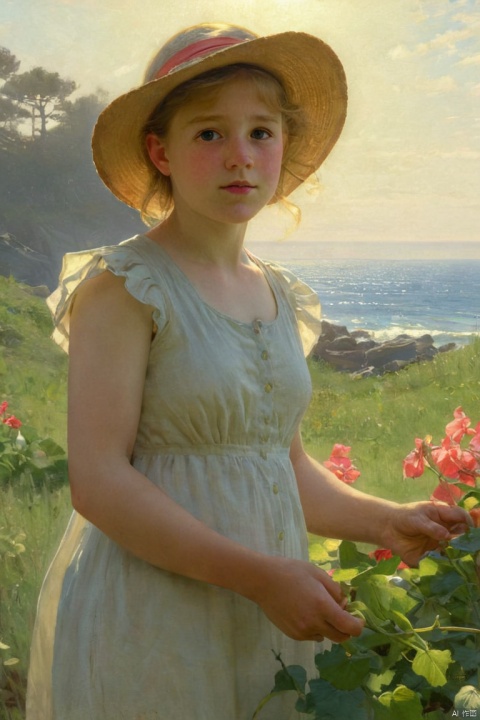 girl, outdoor, by Charles Courtney Curran, UHD, HDR, (best quality, masterpiece, Representative work, official art, Professional, Ultra intricate detailed, 8k:1.3)
