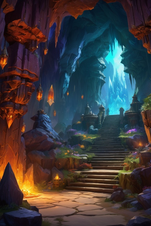 (Crystal Caves:1.4), Crystals, Darkspear, World of Warcraft, epic fantasy, detailed composition, enhance, intricate, (best quality, masterpiece, Representative work, official art, Professional, unity 8k wallpaper:1.3)