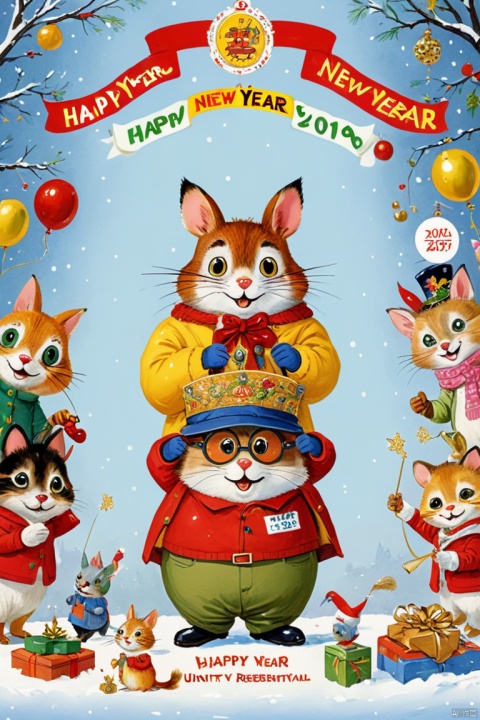 by Richard Scarry, happy new year, enhance, intricate, (best quality, masterpiece, Representative work, official art, Professional, unity 8k wallpaper:1.3)
