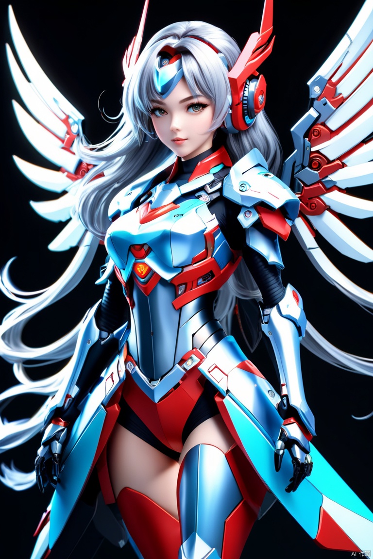 Phone case design, mecha girl, silver long hair, full-body pose, mechanical wings, octane render, intricate, (best quality, masterpiece, Representative work, official art, Professional, 8k:1.3)