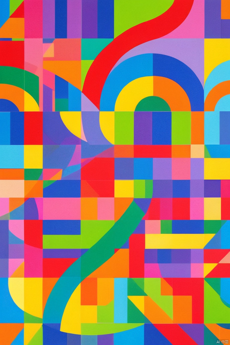 Create an optical illusion artwork featuring a rainbow, lines, ladders, and various geometric shapes. The image should be designed to create a strong visual illusion, making the viewer feel dazzled and disoriented when looking directly at it. The rainbow should twist and turn unexpectedly, intersecting with lines and ladders that seem to defy gravity and perspective. Geometric shapes like circles, triangles, and squares should be arranged in a complex, overlapping pattern that challenges the viewer's perception. The use of bright, contrasting colors and intricate patterns should enhance the dizzying effect, creating a powerful visual illusion that is both mesmerizing and disorienting, enhance, intricate, (best quality, masterpiece, Representative work, official art, Professional, 8k)