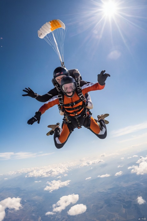 Sony FDR-X3000. Skydiving team beautifully filmed in free fall, captured through a wide-angle lens using an Sony FDR-X3000 camera, (masterpiece, best quality, perfect composition, very aesthetic, absurdres, ultra-detailed, intricate details, Professional, official art, Representative work:1.3)
