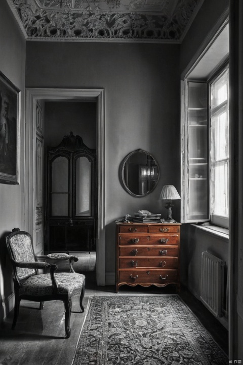room, neat and tidy, indoor, realism, Capture the ethereal light and shadow in a stunning photograph with selective color details, revealing the hidden poetry of everyday objects, (masterpiece, best quality, perfect composition, very aesthetic, absurdres, ultra-detailed, intricate details, Professional, official art, Representative work:1.3)