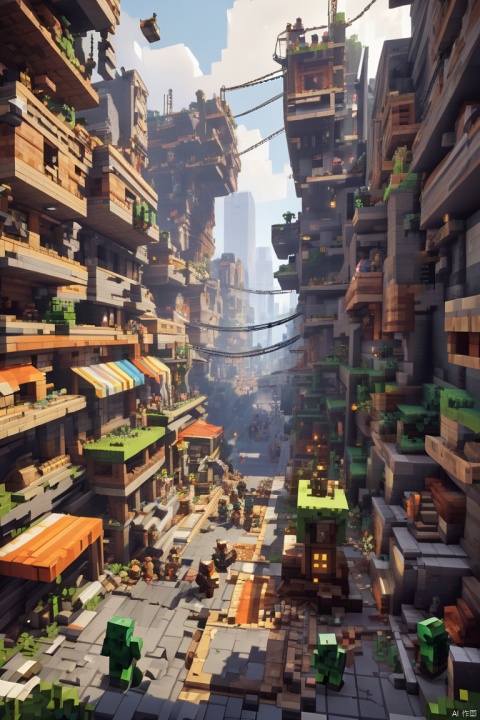 A fierce battle unfolds in a (crumbling cityscape:1.2), Minecraft style art, with (gritty, strategic gameplay:1.4), amidst the chaos of urban warfare, (masterpiece, best quality, perfect composition, very aesthetic, absurdres, ultra-detailed, intricate details, Professional, official art, Representative work:1.3)