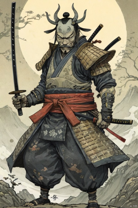 arcane samurai, by Gris Grimly, (best quality, masterpiece, Representative work, official art, Professional, Ultra intricate detailed, 8k:1.3)