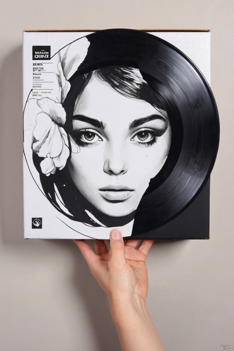 Black vinyl record cover design, packaging box design, minimalism art, Diving girl, (masterpiece, best quality, perfect composition, very aesthetic, absurdres, ultra-detailed, intricate details, Professional, official art, Representative work:1.3)