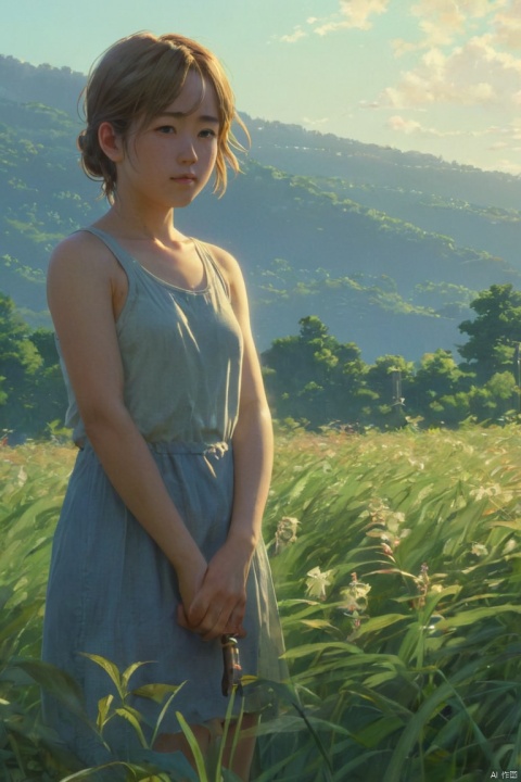 girl, outdoor, Charles Courtney Curran and Makoto Shinkai, UHD, HDR, (best quality, masterpiece, Representative work, official art, Professional, Ultra intricate detailed, 8k:1.3)