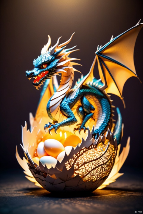 In a nest of Chinese dragons, a mini dragon cub is emerging from a cracked egg, with its mother looking on proudly. The scene is filled with intricate details inspired by zentangle art and origami. The dragon's scales are adorned with delicate patterns, while its wings are beautifully folded, resembling origami sculptures. The lighting creates a cinematic effect, casting dramatic shadows and highlighting the dragon's features. The dragon's appearance is realistic and photorealistic, capturing every fine detail. The colors are vibrant and vivid, adding to the overall enchanting atmosphere. With this prompt, Stable Diffusion will generate a stunning image of this captivating moment in the dragon's life, panoramic, Ultra high saturation, (best quality, masterpiece, Representative work, official art, Professional, 8k)