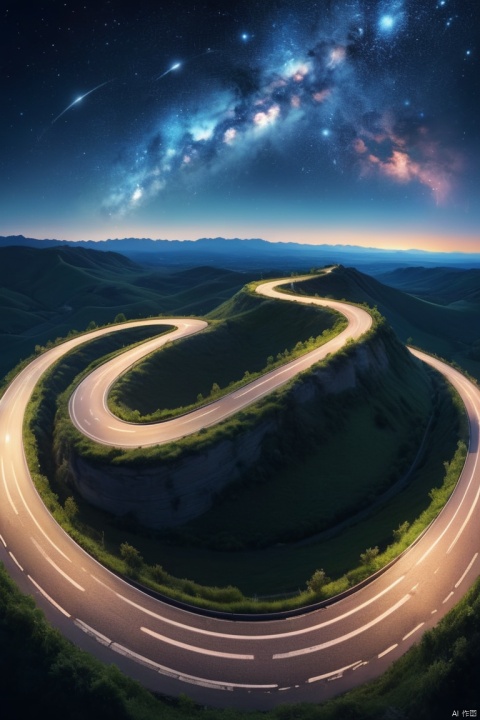 stars form the shape of the road on the sky, symbolizing the map home, panoramic, Ultra high saturation, (best quality, masterpiece, Representative work, official art, Professional, 8k)