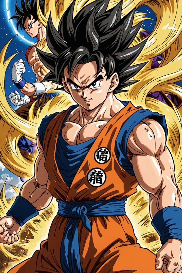 illustration,dragon ball,Saiyan epic fighting,Transformation,Engaging narrative,story, (best quality, perfect masterpiece, Representative work, official art, Professional, high details, Ultra intricate detailed:1.3)
