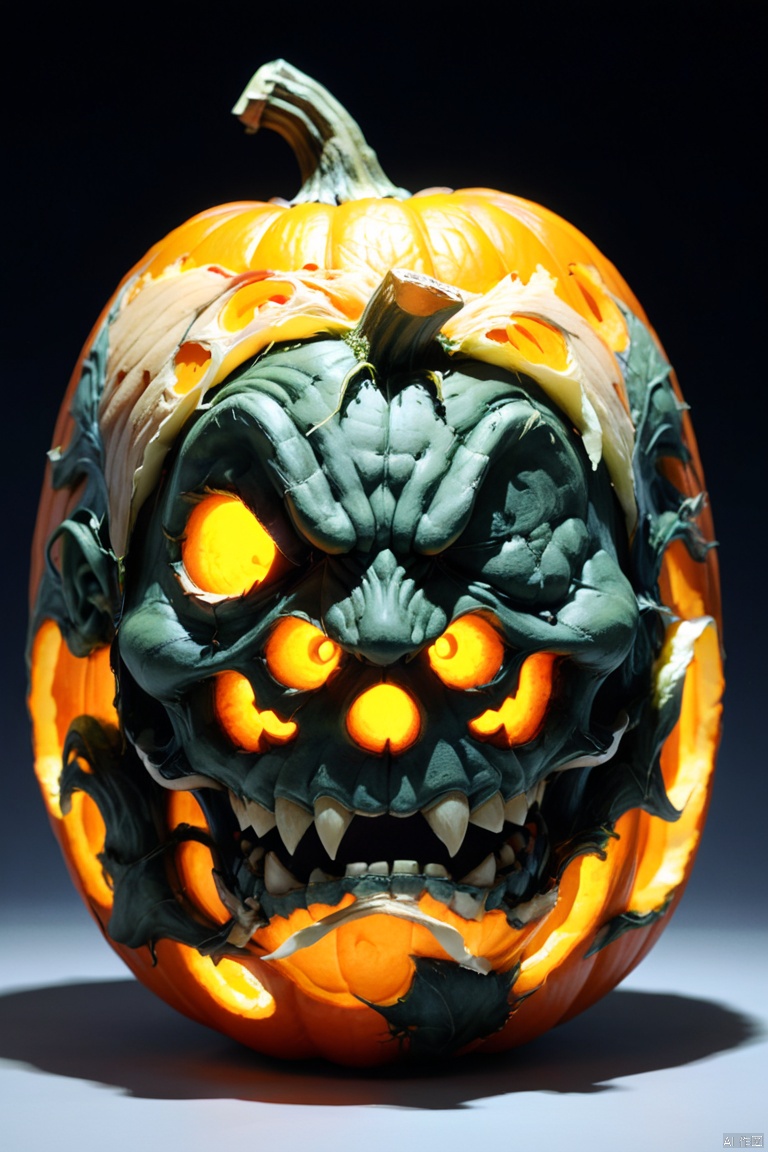 jack-o'-lantern designed by Katsuhiro Otomo and Yoji Shinkawa, carved from pumpkin, octane render, (best quality, masterpiece, Representative work, official art, Professional, 8k:1.3)