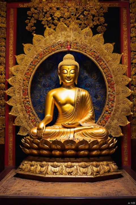 light painting of The Buddha, temple altar, (masterpiece, best quality, perfect composition, very aesthetic, absurdres, ultra-detailed, intricate details, Professional, official art, Representative work:1.3)