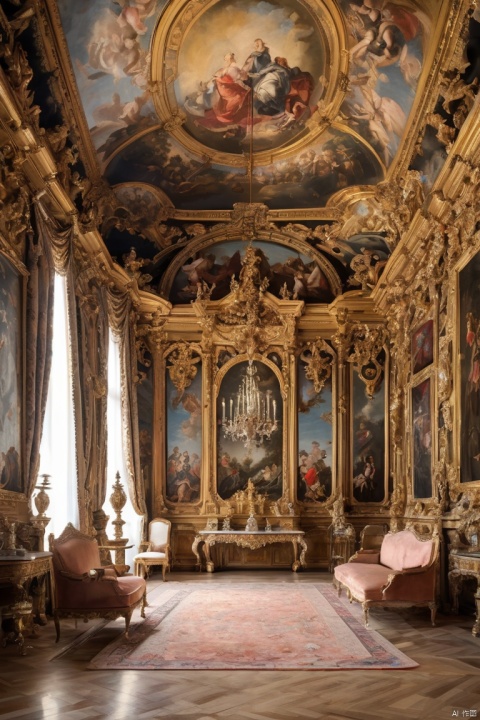Baroque art room, Exquisite decoration, neat and tidy, sort, indoor, realism, detailed background, (masterpiece, best quality, perfect composition, very aesthetic, absurdres, ultra-detailed, intricate details, Professional, official art, Representative work:1.3)