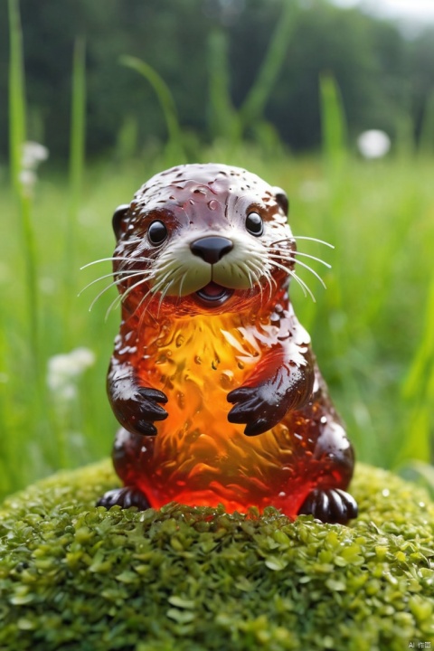 Cute slime otter,Made of translucent boiling lava, Background grassland, (masterpiece, best quality, perfect composition, very aesthetic, absurdres, ultra-detailed, intricate details, Professional, official art, Representative work:1.3)