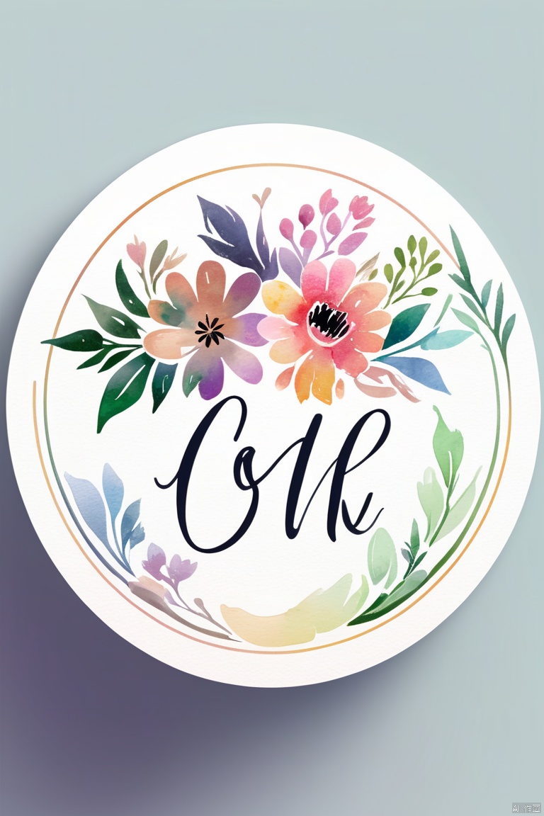 A circular logo design, incorporating a subtle pastel watercolor effect, showcasing a bouquet of mixed pastel flowers with a graceful script font, (best quality, masterpiece, Representative work, official art, Professional, unity 8k wallpaper:1.3)