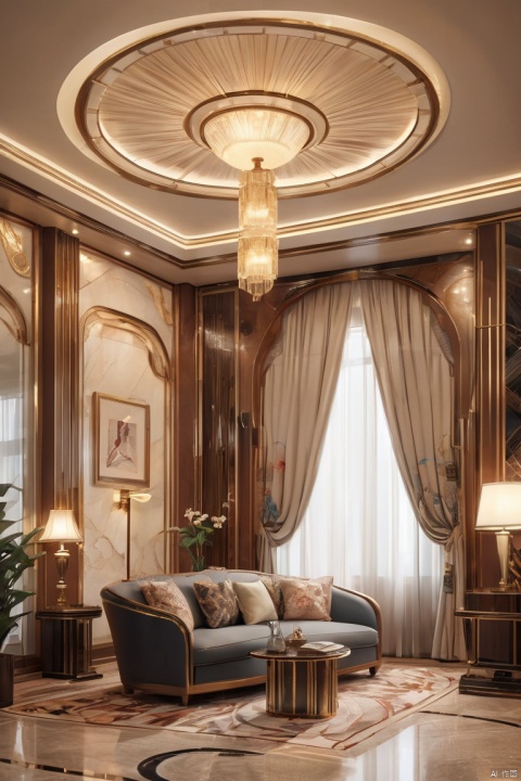 Art Deco, room, Exquisite decoration, neat and tidy, sort, indoor, realism, detailed background, (masterpiece, best quality, perfect composition, very aesthetic, absurdres, ultra-detailed, intricate details, Professional, official art, Representative work:1.3)