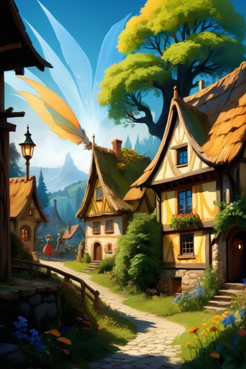 (dynamic illustration of Fairy Tale Village:1.2), (Anna Ancher), Fairy Tale theme, enhance, intricate, (best quality, masterpiece, Representative work, official art, Professional, unity 8k wallpaper:1.3)