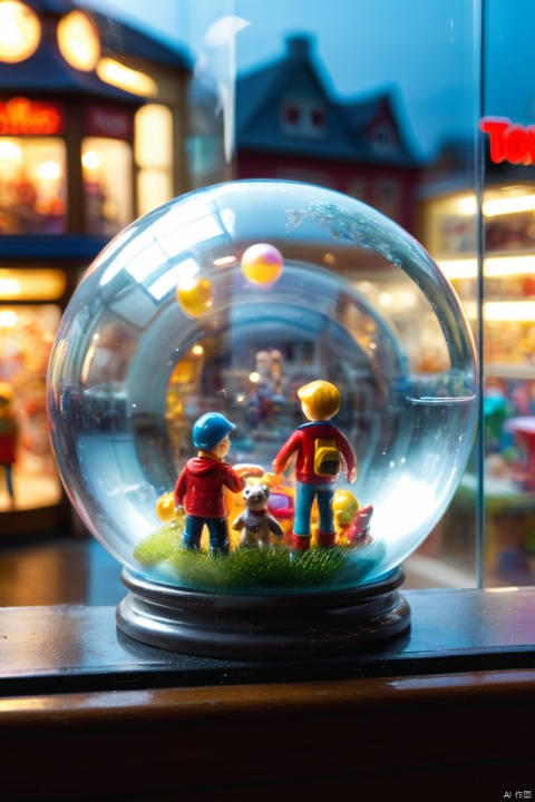 Double exposure photo image, combining a small toy country with toys and a glass ball, a glass ball stands in a Toy Store Window Display, inside a glass ball a toy country with toys with its own details, finely drawn inside a glass ball, around a glass ball Toy Store Window Display, Clear focus, large depth of field, Double exposure, hyperrealistic, extremely detailed, Ray tracing, Cinematic, HDR, UHD, (best quality, masterpiece, Representative work, official art, Professional, 8k wallpaper:1.3)