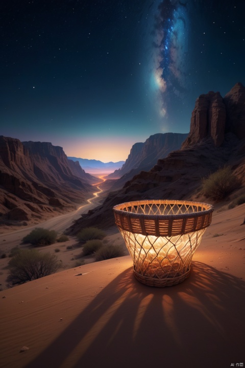 multi-layered basket light,Wide-angle lens, Ultra-wide angle crisp ray traced rendering,Surreal in vast desert canyon under starry sky with mysterious colorful bright lights, Countless dimensions are intertwined. Huge mountains contain the mysterious sheer cliffs of the universe.、narrow passage、Deep valley bottom, magnificent canyon scenery, depth of field, wide-angle movie aesthetics, high-definition fantasy art, enhance, intricate, (best quality, masterpiece, Representative work, official art, Professional, unity 8k wallpaper:1.3)