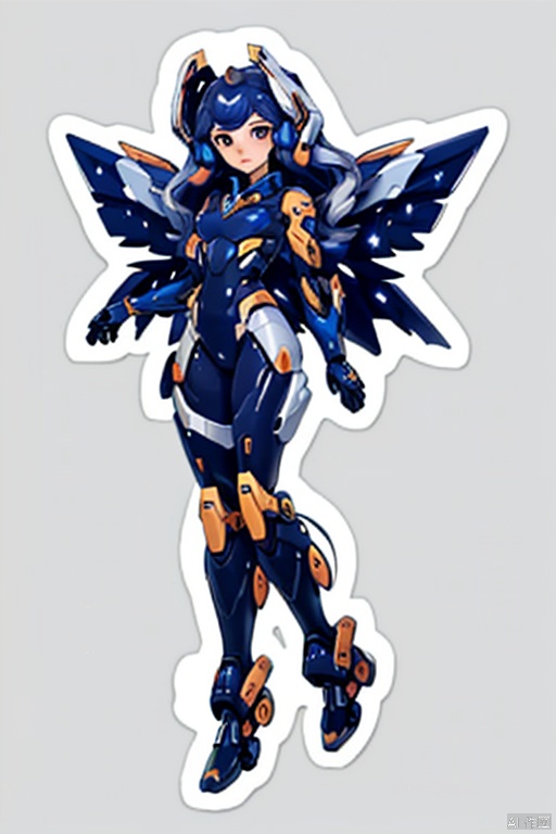 tiezhi, mecha girl, silver long hair, full-body pose, mechanical wings, dynamic angle, (best quality, masterpiece, Representative work, official art, Professional, 8k:1.3)
