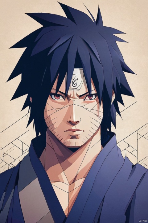 vector art, abstract fine art artwork of Uchiha Sasuke, geometric, cel shading, (masterpiece, best quality, perfect composition, very aesthetic, absurdres, ultra-detailed, intricate details, Professional, official art, Representative work:1.3)