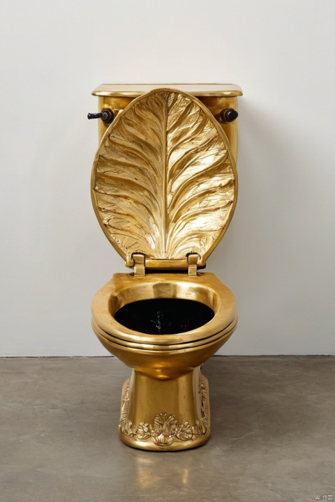 Gold Leaf Art, Fountain by Duchamp:Gilded toilet bowl, (masterpiece, best quality, perfect composition, very aesthetic, absurdres, ultra-detailed, intricate details, Professional, official art, Representative work:1.3)