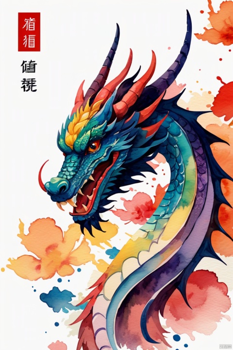 Watercolor painting logo,flat style,chinese_new_year,dragon, . Vibrant, beautiful, painterly, detailed, textural, artistic, enhance, intricate, (best quality, masterpiece, Representative work, official art, Professional, unity 8k wallpaper:1.3)