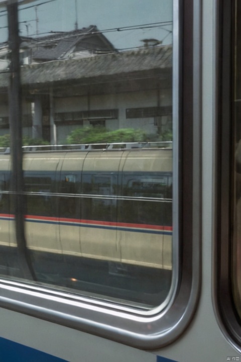 Reflections in the window of a train traveling through the Tokyo suburbs, (best quality, masterpiece, Representative work, official art, Professional, Ultra intricate detailed, 8k:1.3)